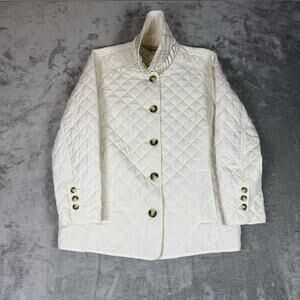 Chico's Quilted Jacket Off White Coat Tortoise Buttons Women’s size 3